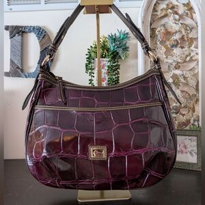 Dooney & Bourke Collins Hobo Croc Embossed Leather – Plum NWT